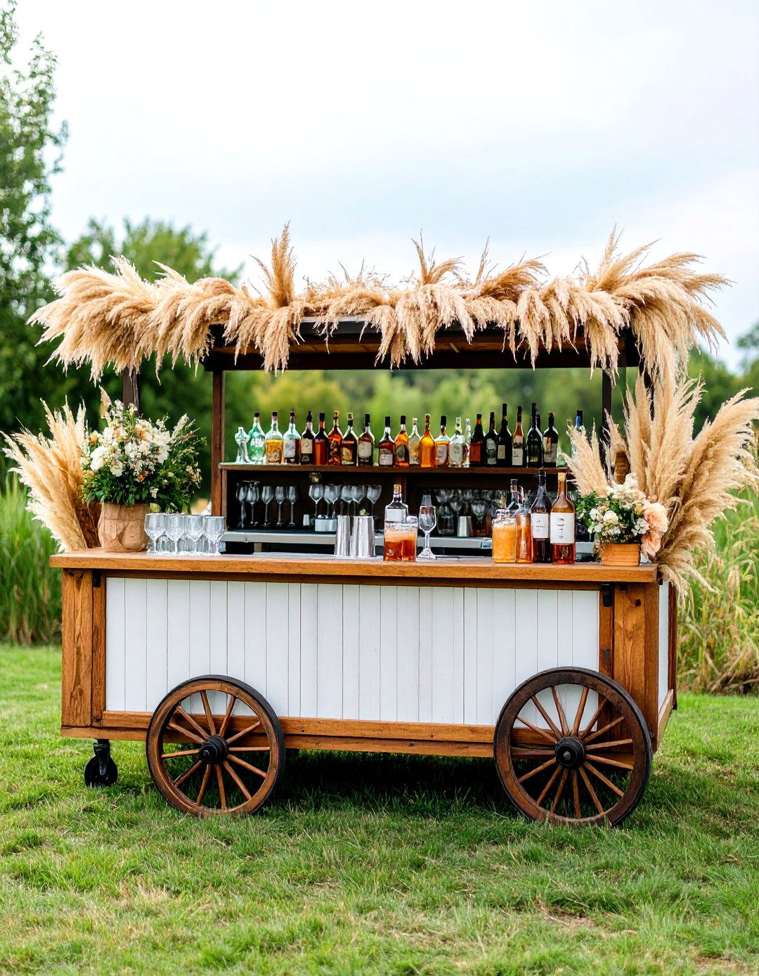 Bar Cart Styling - 24 Pampas Grass Wedding Decor Ideas