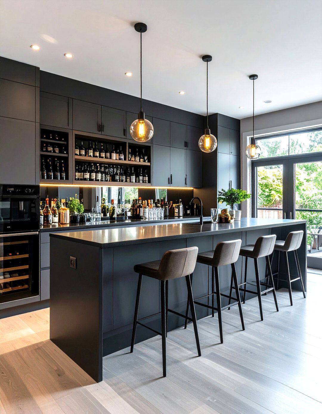 Bar and Beverage Center - 24 Kitchen With Gray Cabinets And Black Countertops Ideas