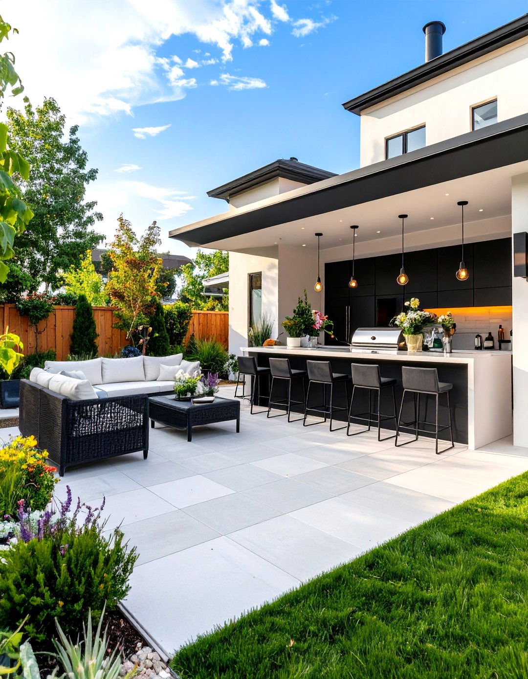 Bar and Entertainment Hub - 24 Black and White Patio Ideas