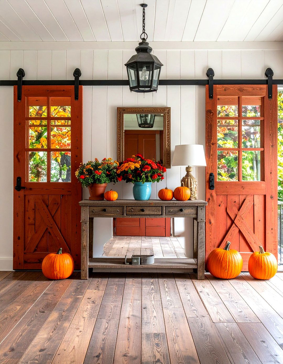 Barn Door Console Entryway - 24 Farmhouse Entryway Ideas