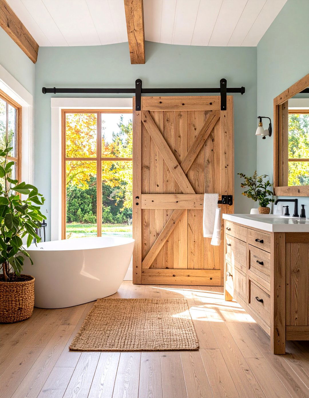 Barn Door Privacy with Storage - 24 Log Cabin Bathroom Ideas