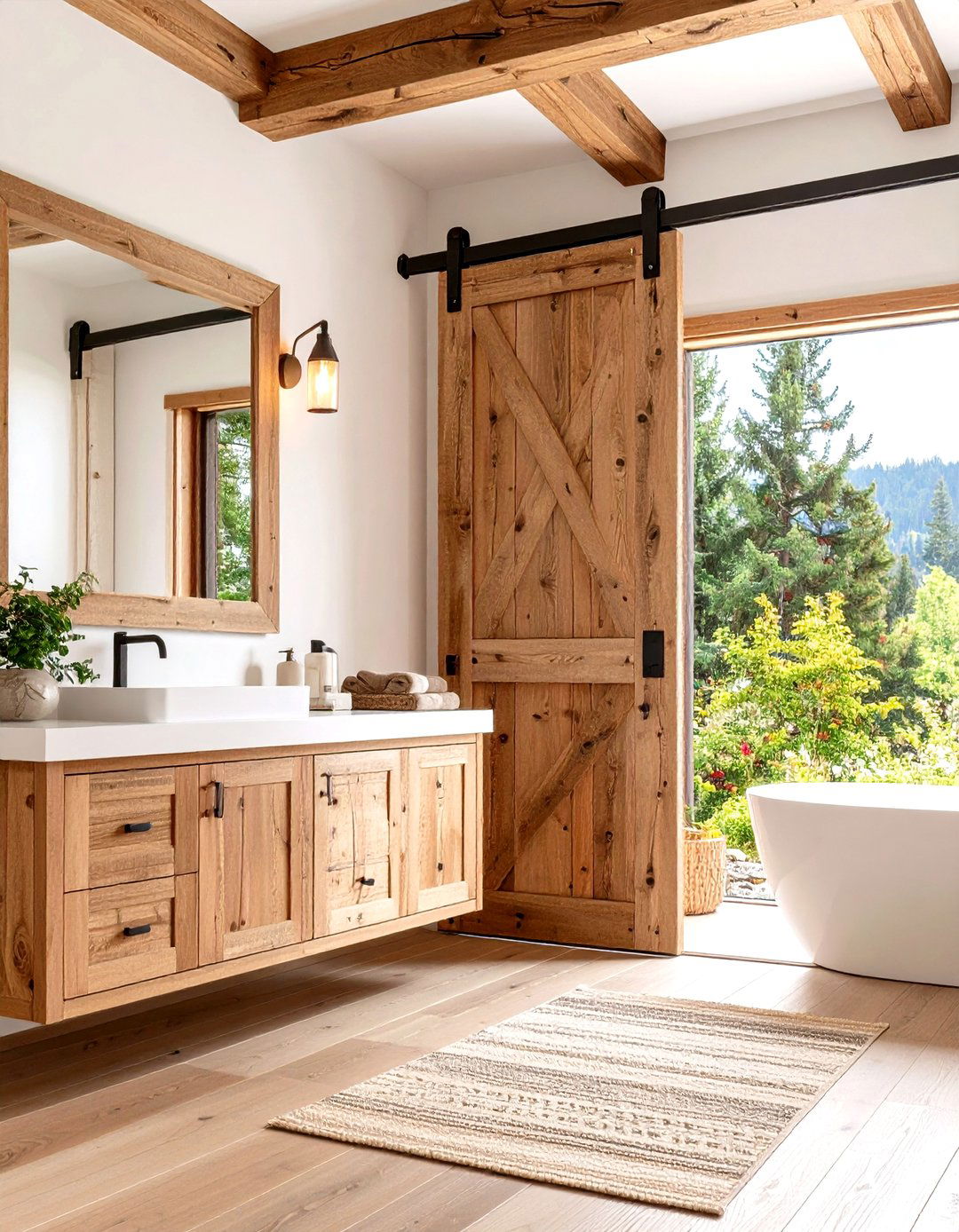 Barn Door Sliding Track Mirrors - 24 Farmhouse Bathroom Mirrors Ideas