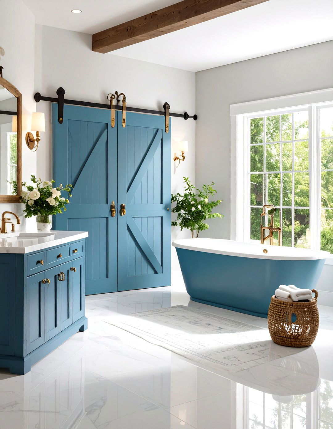 Barn Door with Decorative Hardware - 24 Bathroom Barn Door Ideas