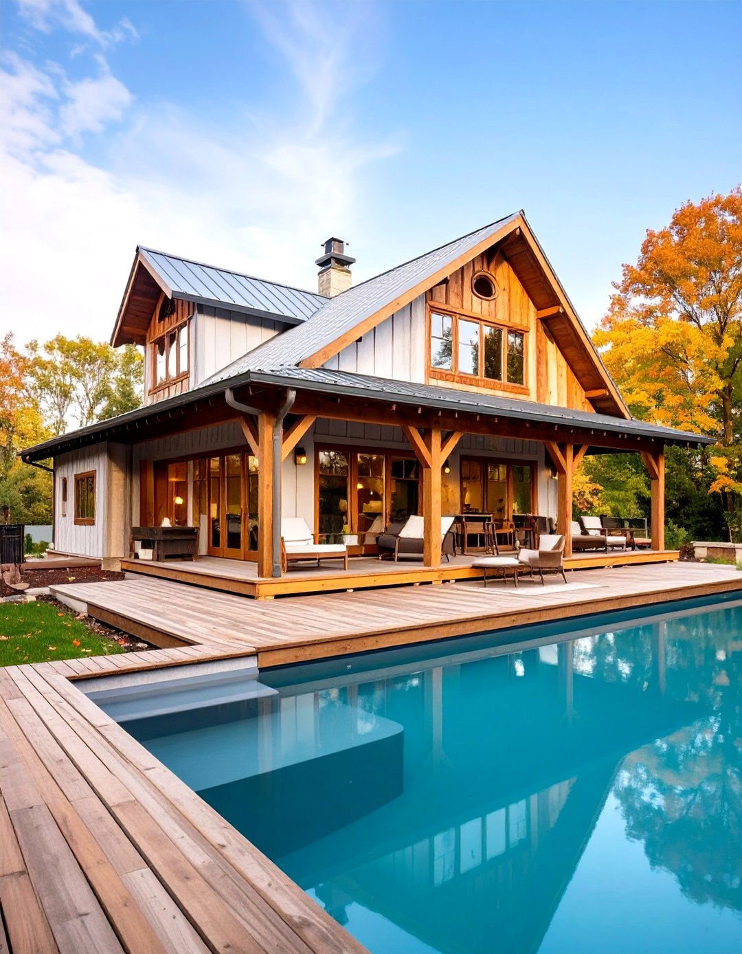 Barn Style Pool House with Hayloft Office - 24 Rustic Pool House Ideas
