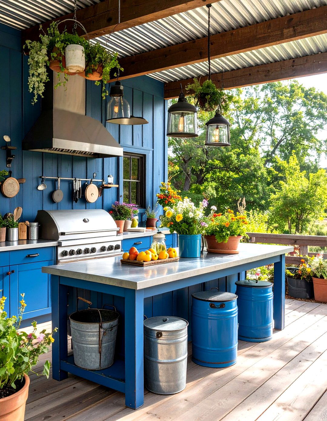 Barnwood and Galvanized Metal Combination - 24 Rustic Outdoor Kitchen Ideas