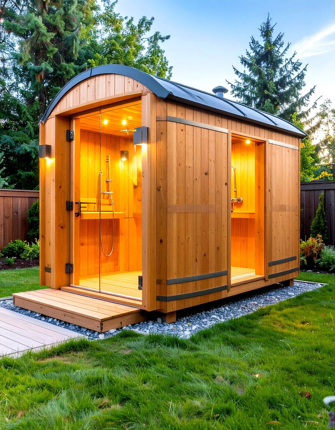 Barrel Sauna with Outdoor Shower Attachment - 24 Outdoor Sauna Ideas