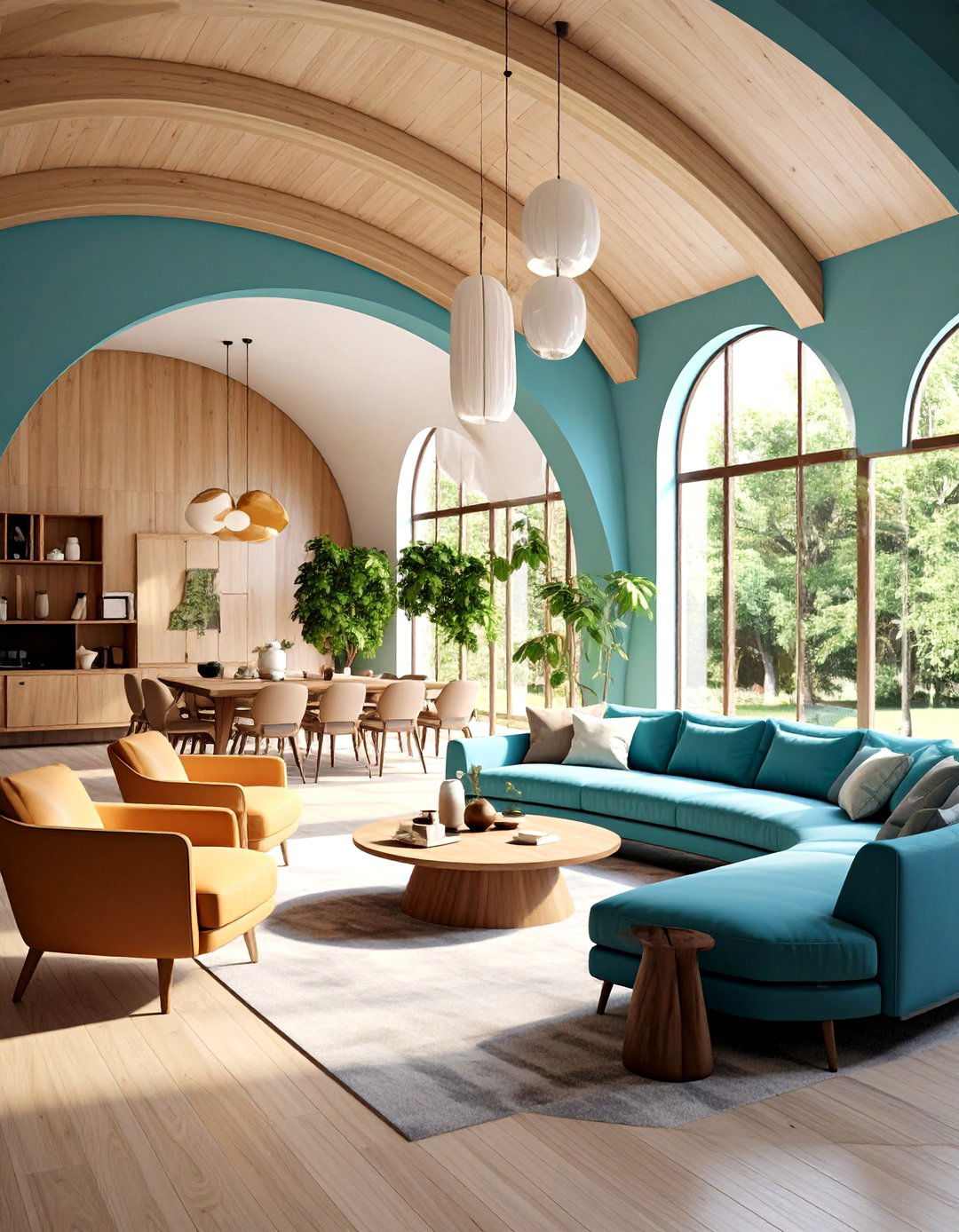 Barrel Vault Curved Design - 24 Living Room Vaulted Ceiling Ideas