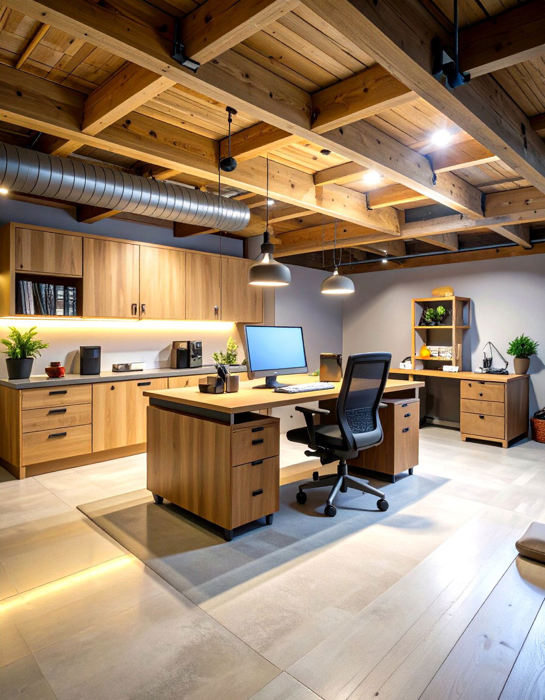 Basement Office Built In with Moisture Control - 24 Built-in Desk Ideas