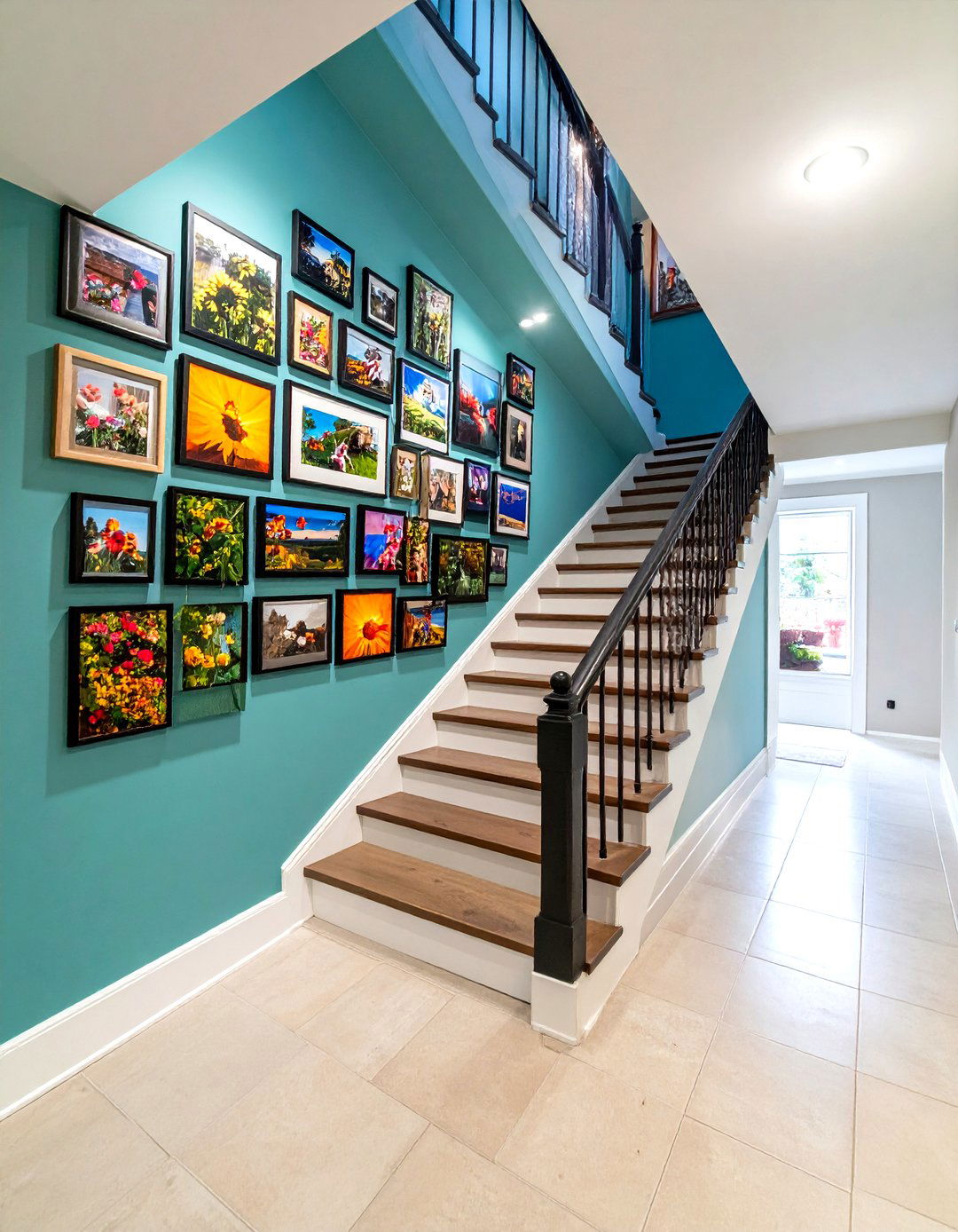 Basement Stair Gallery Wall with Family Photos - 24 Basement Stair Ideas
