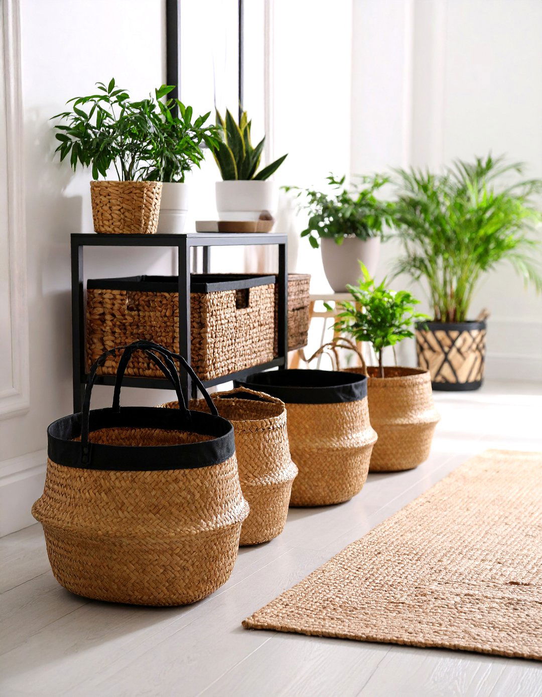 Basket Storage Organization - 24 Black and White Entryway Design Ideas