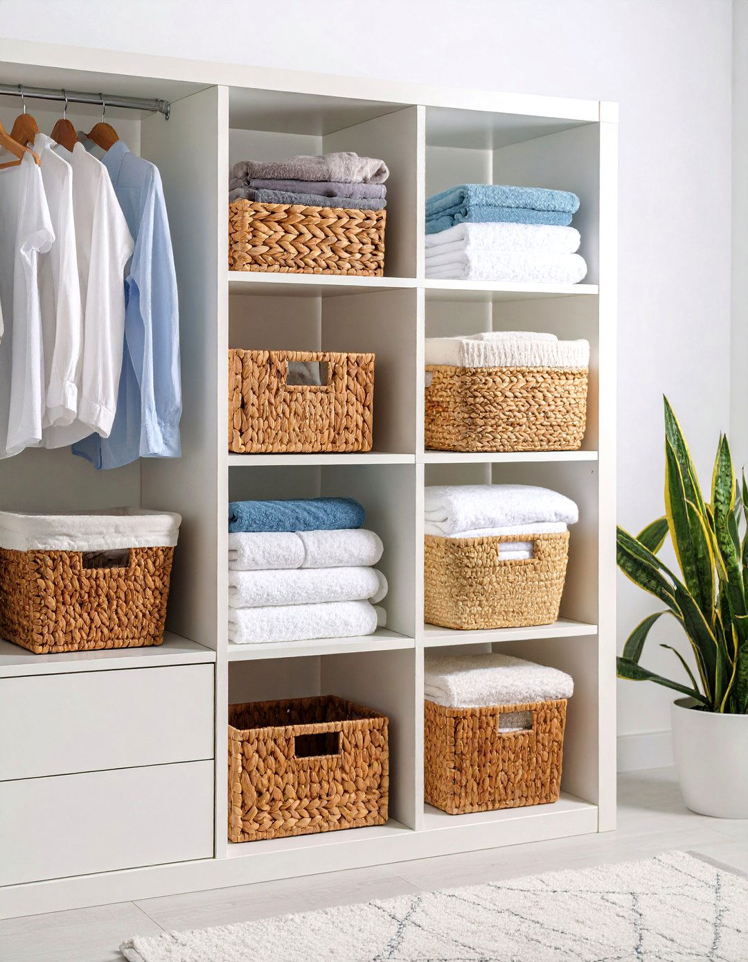 Basket Storage System with Clear Labels - 24 Linen Closet Organization Ideas