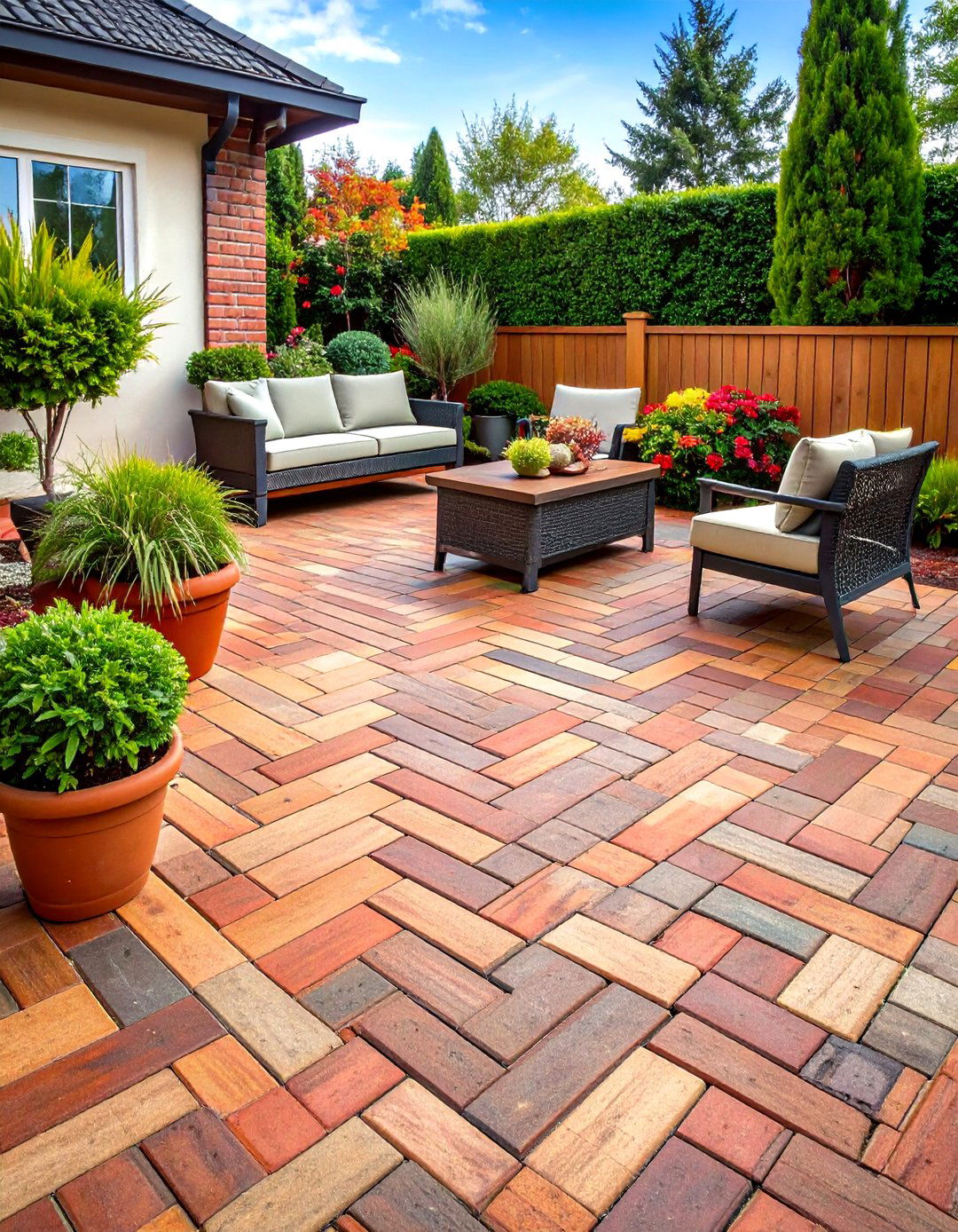 Basket Weave Herringbone Combination Patio - 24 herringbone brick patio designs