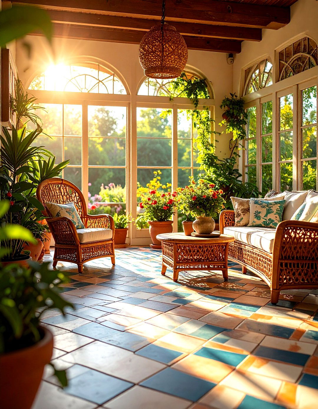 Basketweave Pattern Ceramic Sunroom Tiles - 24 Sunroom Tile Floor Ideas