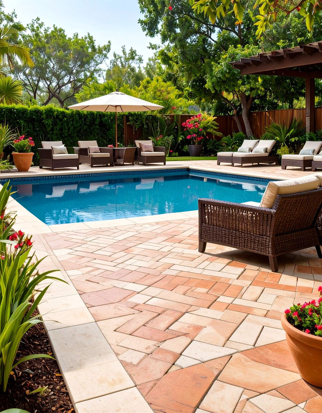 Basketweave Pattern Pool Area - 24 Concrete Pavers Around Pool Ideas