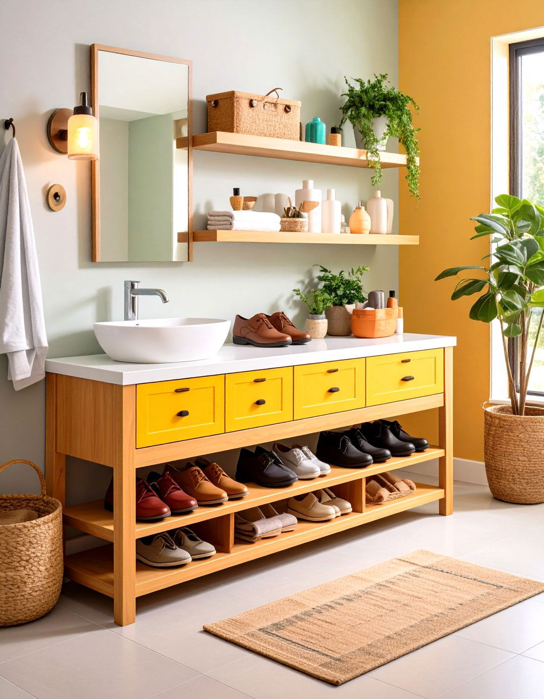 Bathroom Bench with Shoe Storage - 24 Bathroom Furniture Ideas