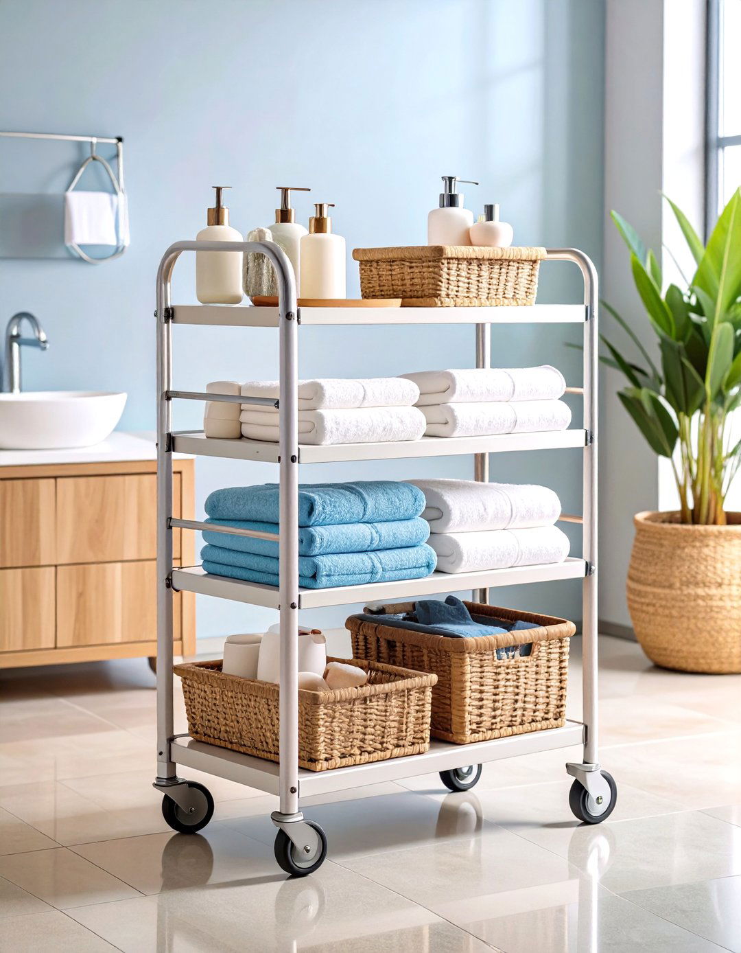 Bathroom Cart with Mobile Organization - 24 Bathroom Organization Ideas