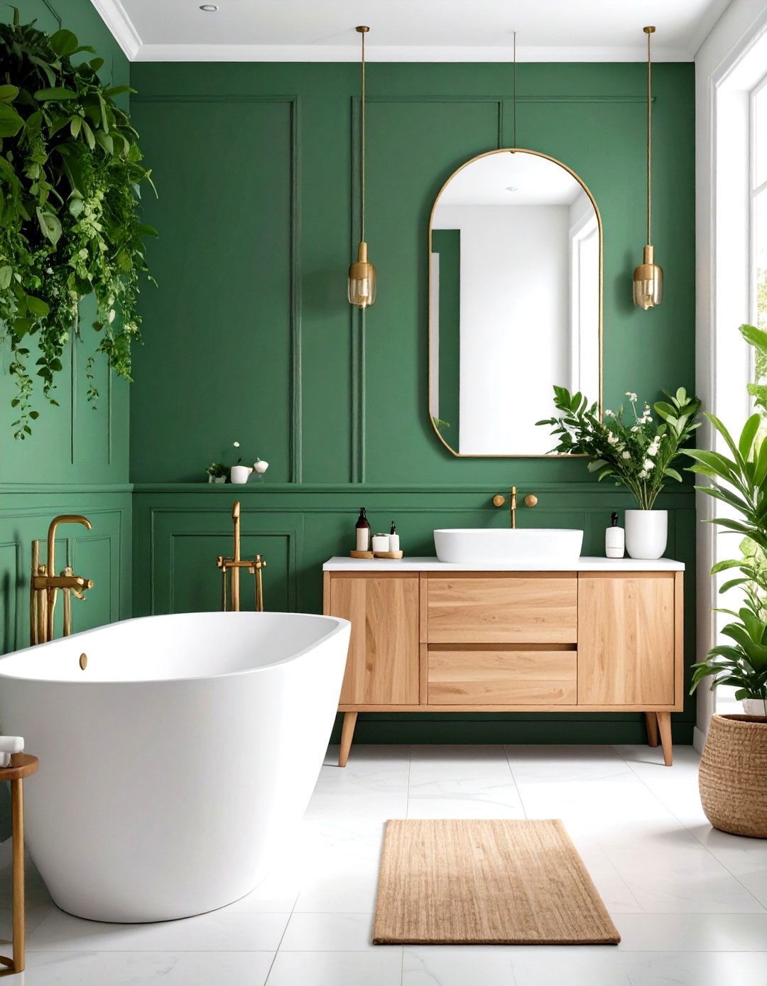 Bathroom Forest Green Wainscoting Style - 24 Two Tone Wall Paint Ideas