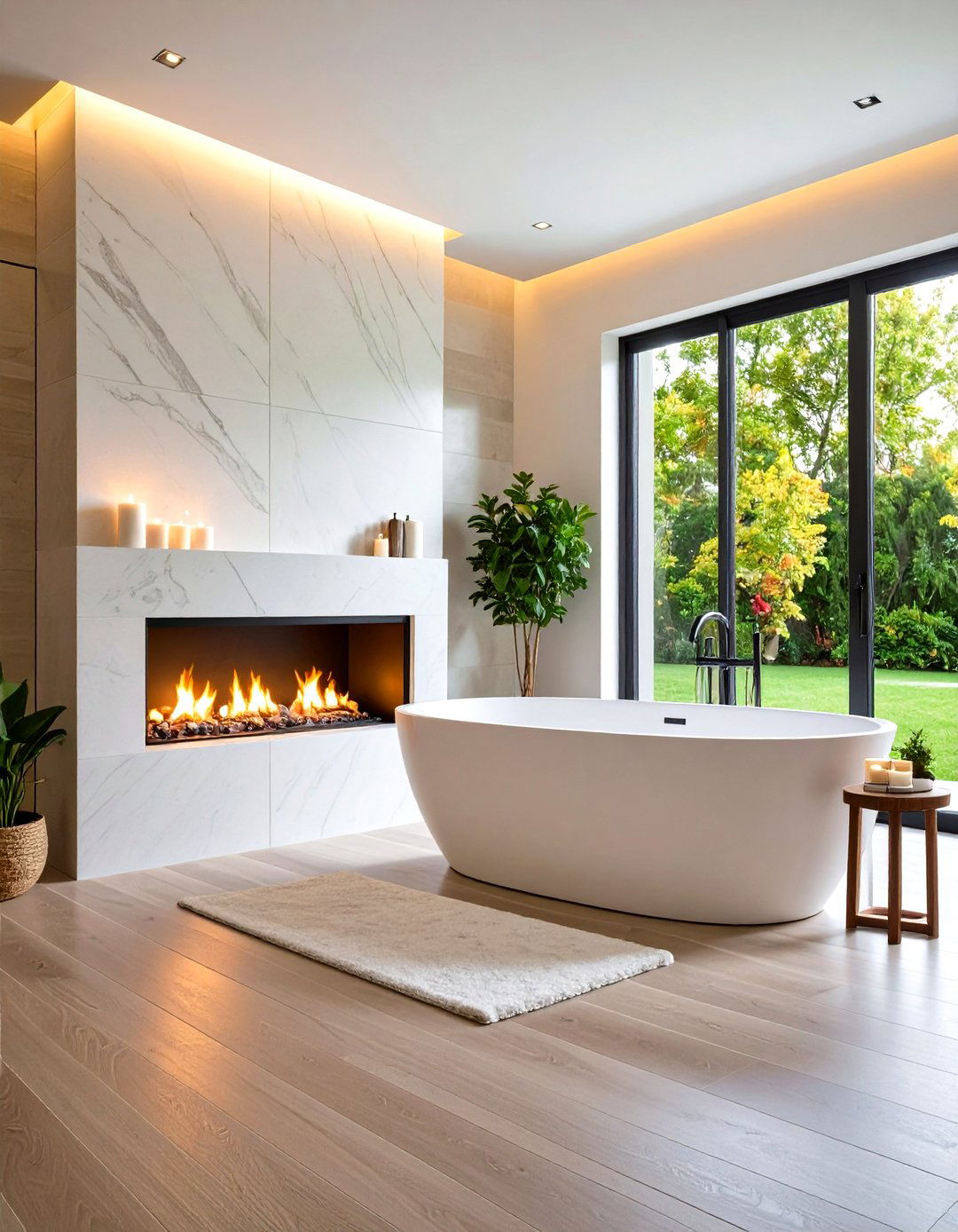Bathroom Linear Fireplace Integration - 24 linear fireplace ideas