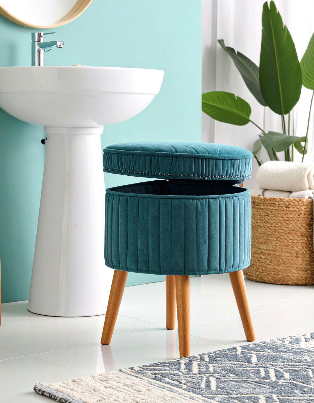 Bathroom Stool with Interior Storage - 24 Pedestal Sink Storage Ideas
