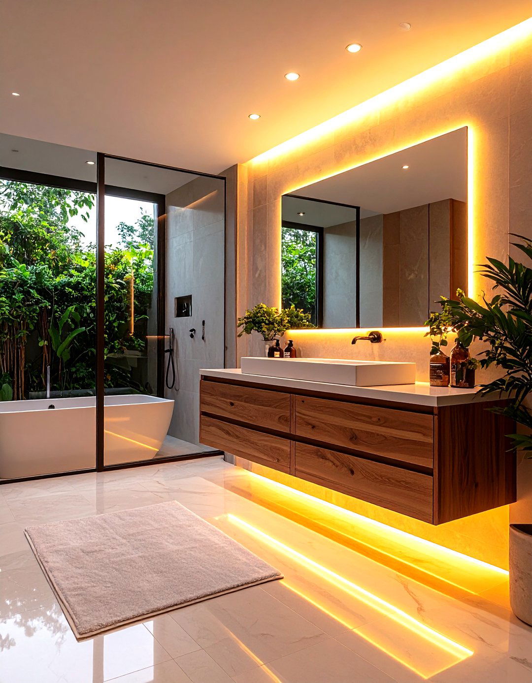 Bathroom Vanity with Toe Kick LED Lighting - 24 Small Bathroom Lighting Ideas