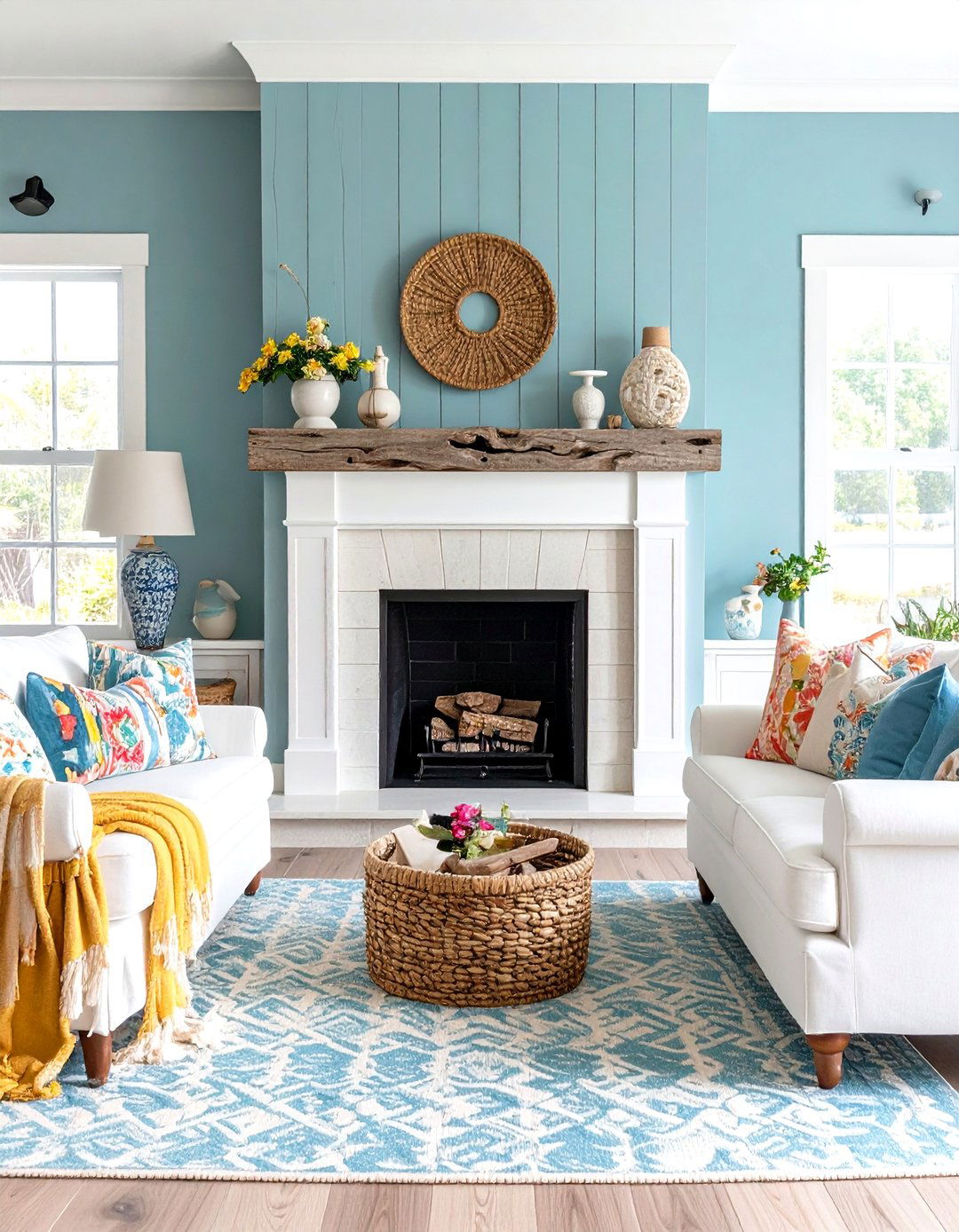 Beach House Fireplace with Driftwood Mantel and Coastal Accents - 24 Fireplace Ideas