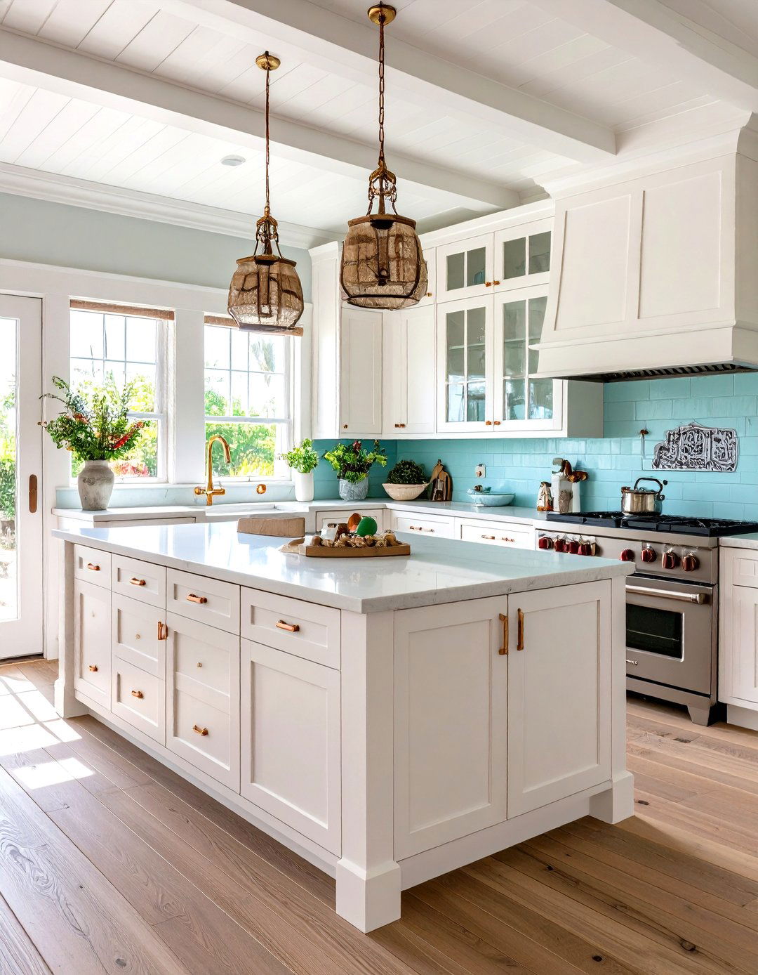 Beach House White Cabinets with Champagne Copper Hardware - 24 White Kitchen Cabinets With Gold Hardwar