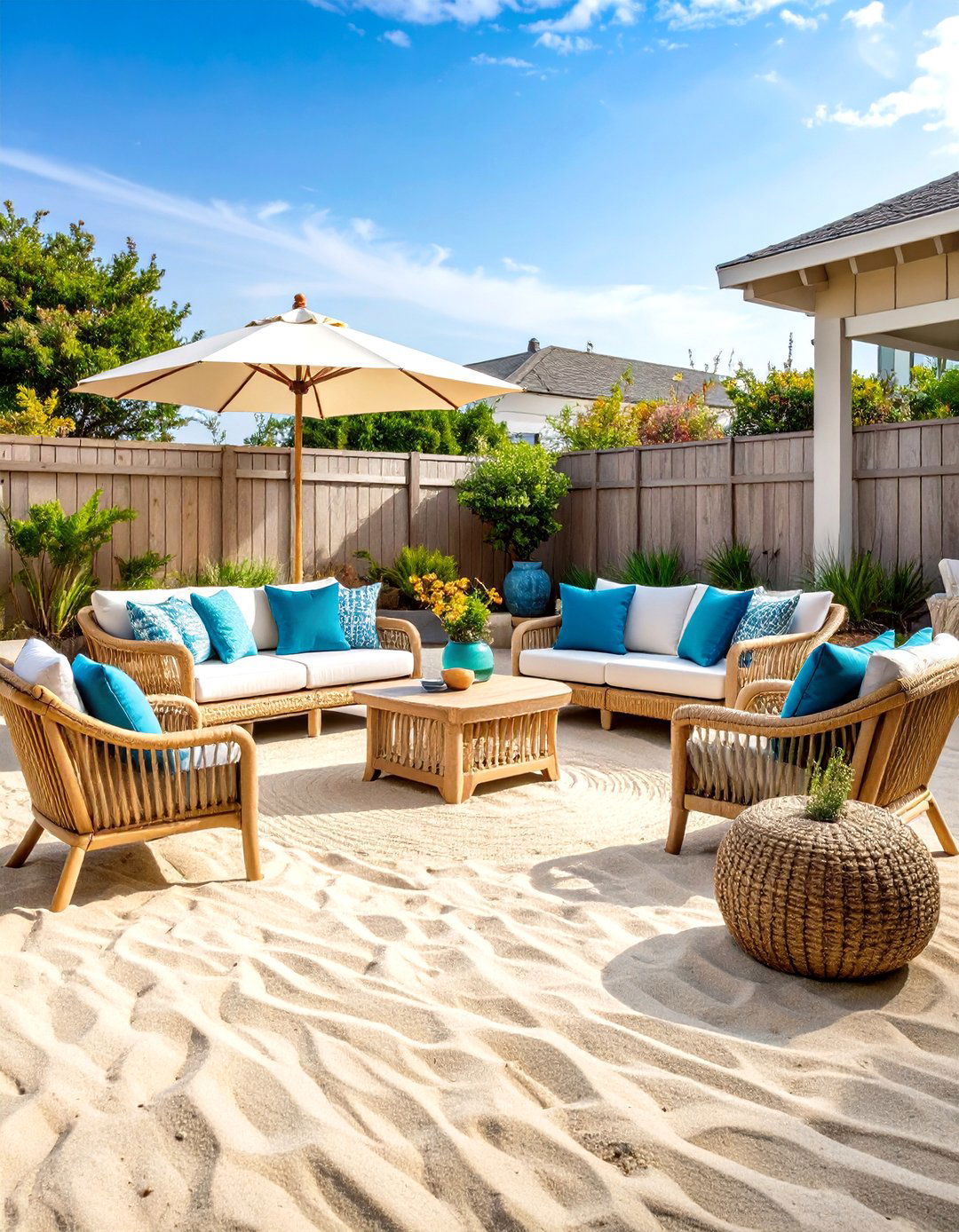 Beach Theme Sand Mulch Patio - 24 mulch patio ideas