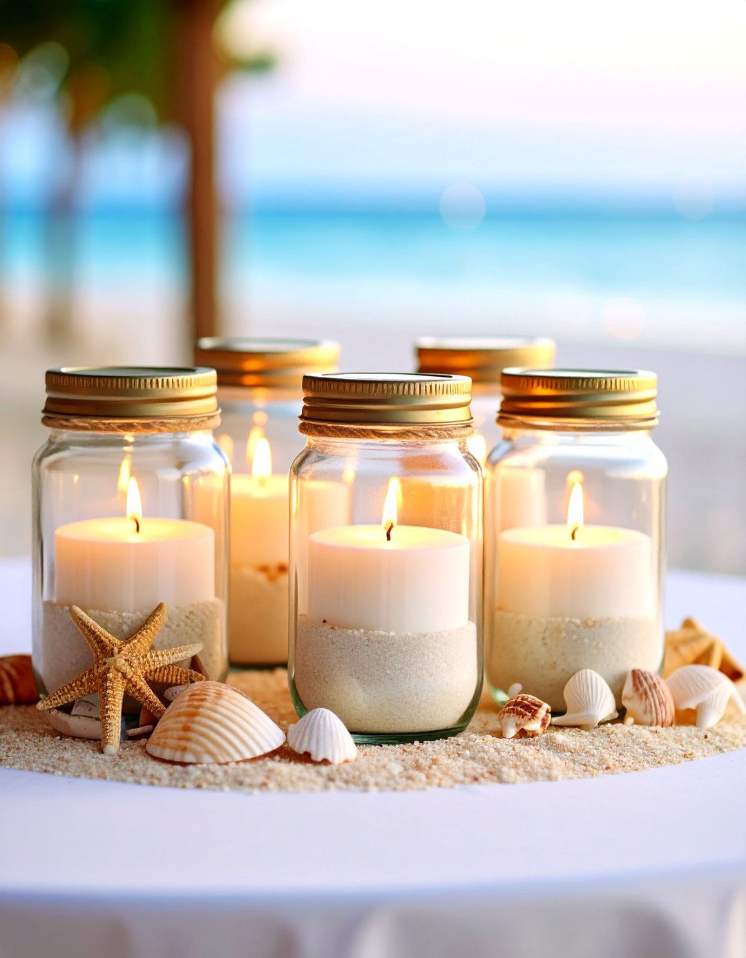 Beach Themed Mason Jar Centerpieces - 24 Mason Jar Wedding Centerpieces