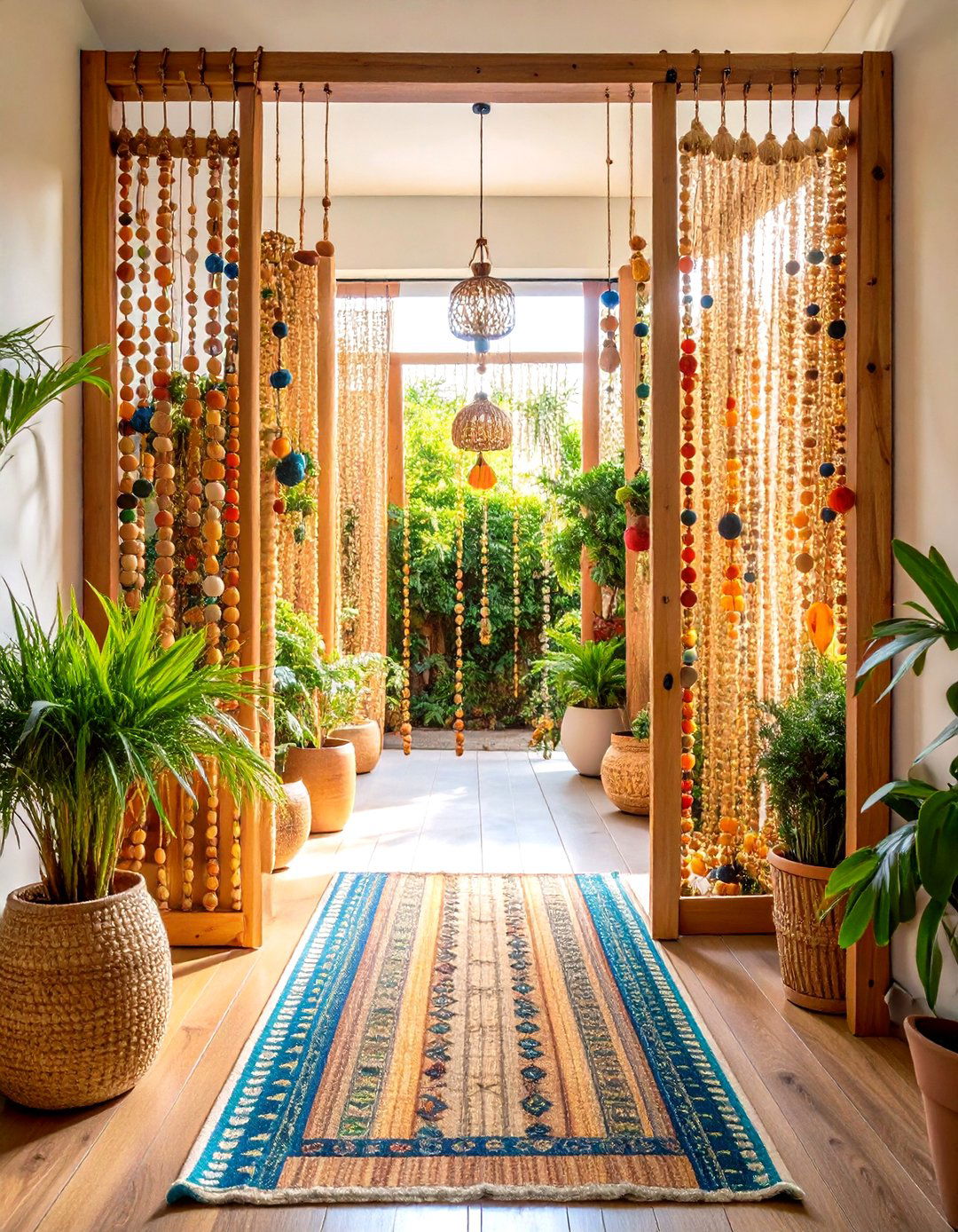 Beaded Curtain Room Divider - 24 Boho Hallway Ideas