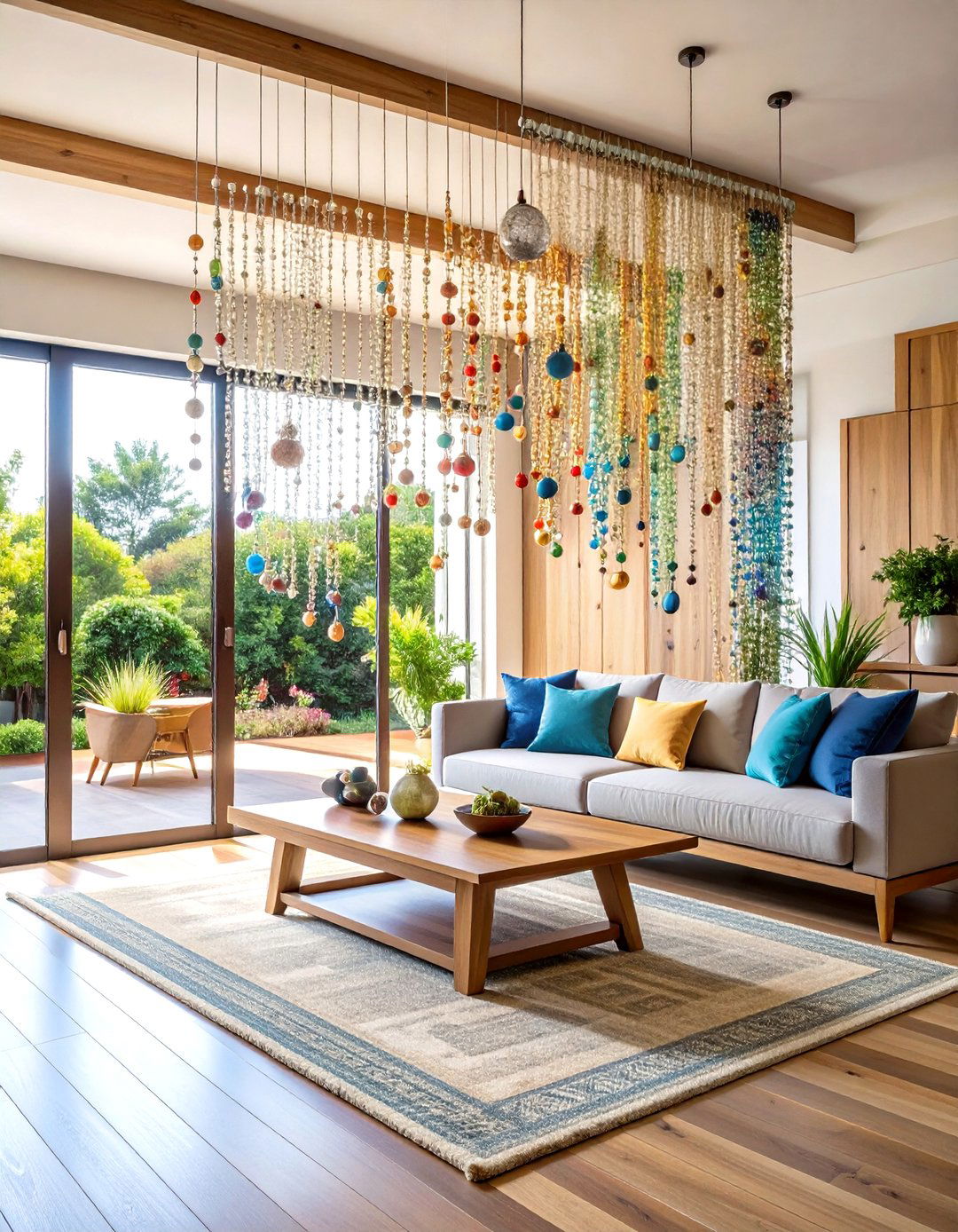 Beaded Room Divider Curtains with Glass Elements - 24 Boho Curtain Ideas