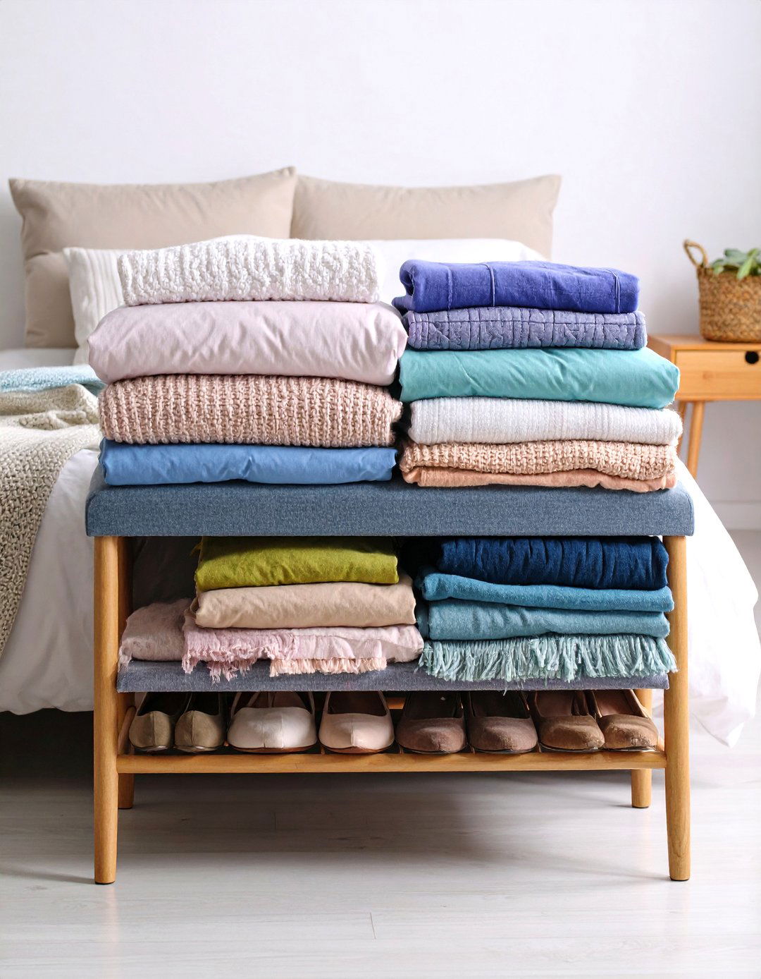 Bedroom Bench Storage with Cushioned Seating - 24 Clothes Storage Ideas