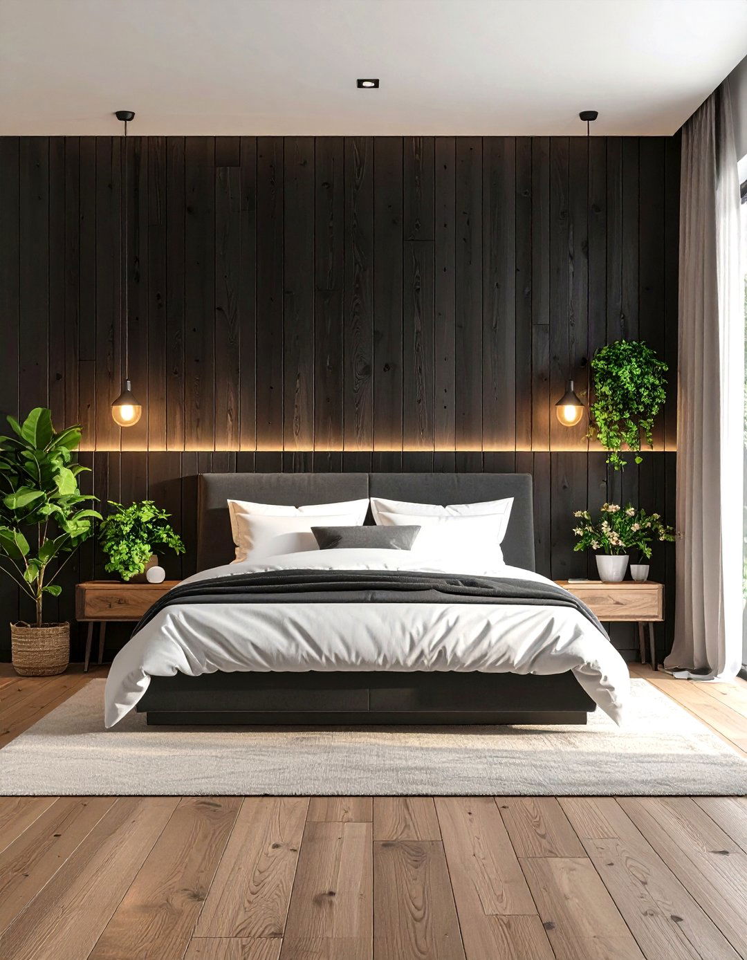 Bedroom Black Wood Panel Accent Wall - 24 Black Accent Wall Ideas