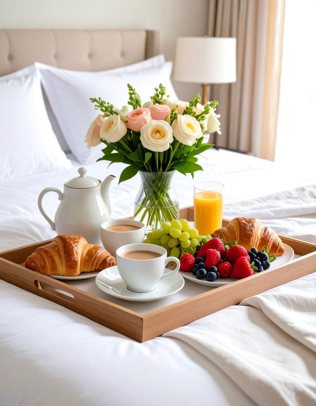 Bedroom Breakfast Setup - 24 Mother's Day Decoration Ideas