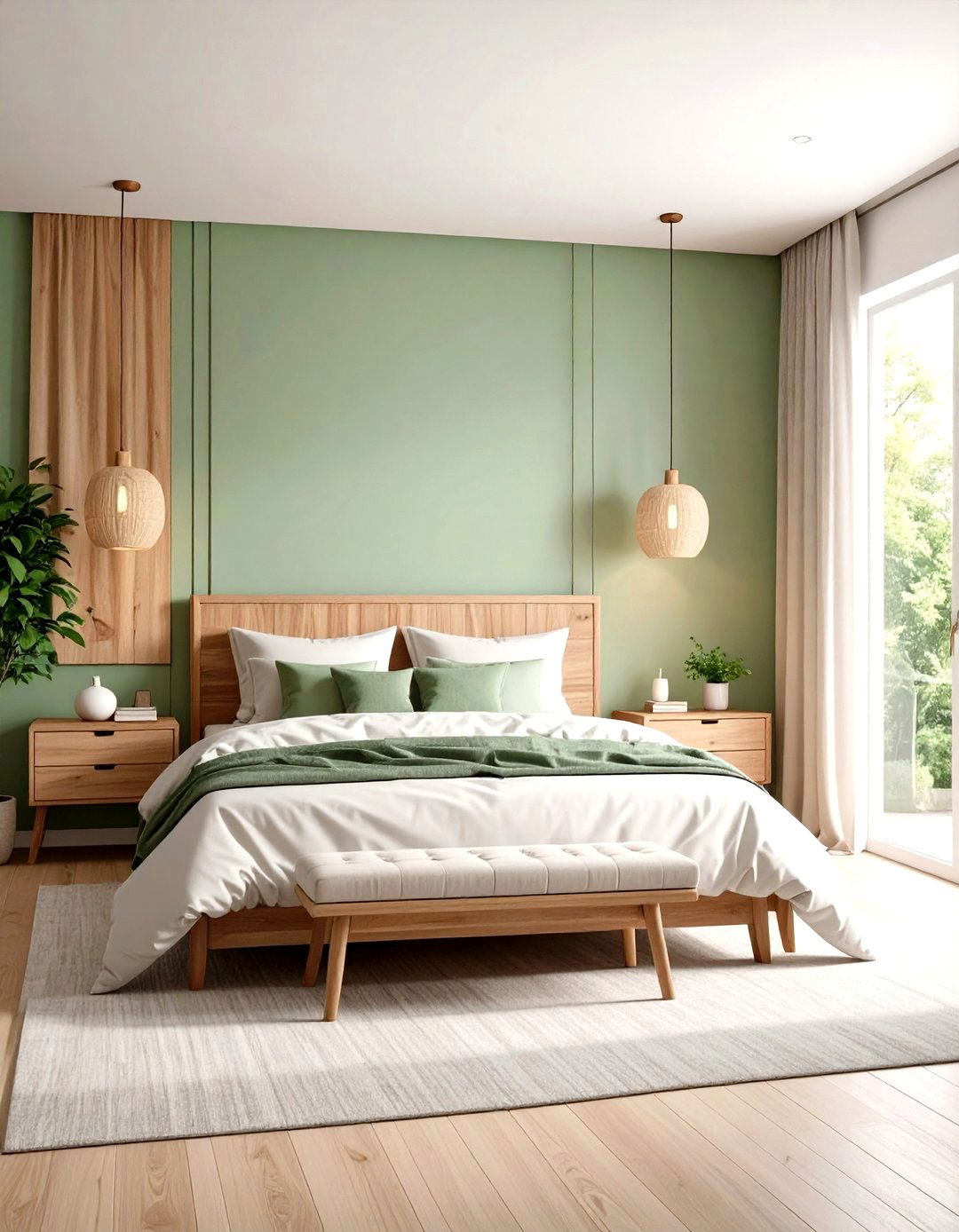 Bedroom Sage Green Monochromatic Scheme - 24 Two Tone Wall Paint Ideas