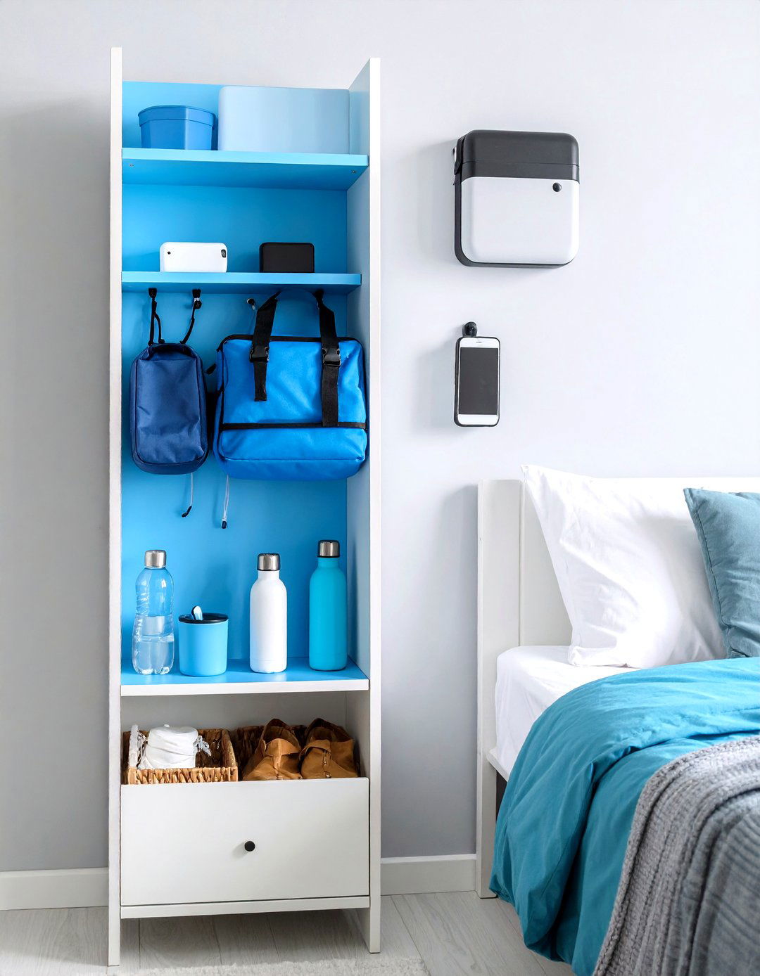 Bedside Essentials Station - 24 Minimalist Dorm Room Ideas