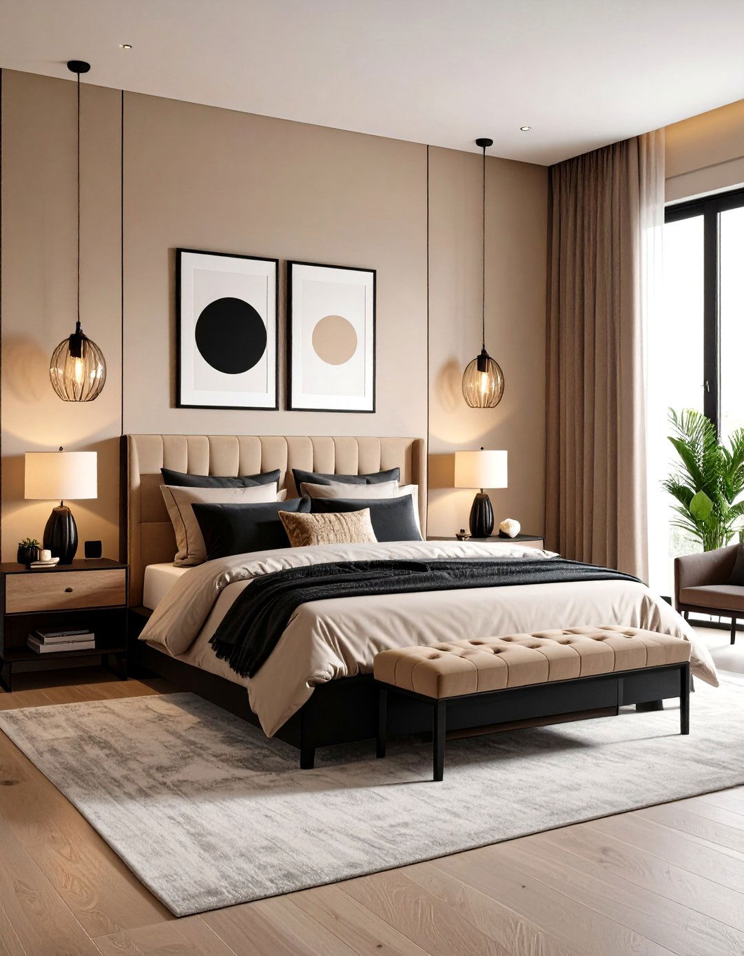 Beige Bedroom with Black Accents - 24 Beige Bedroom Ideas