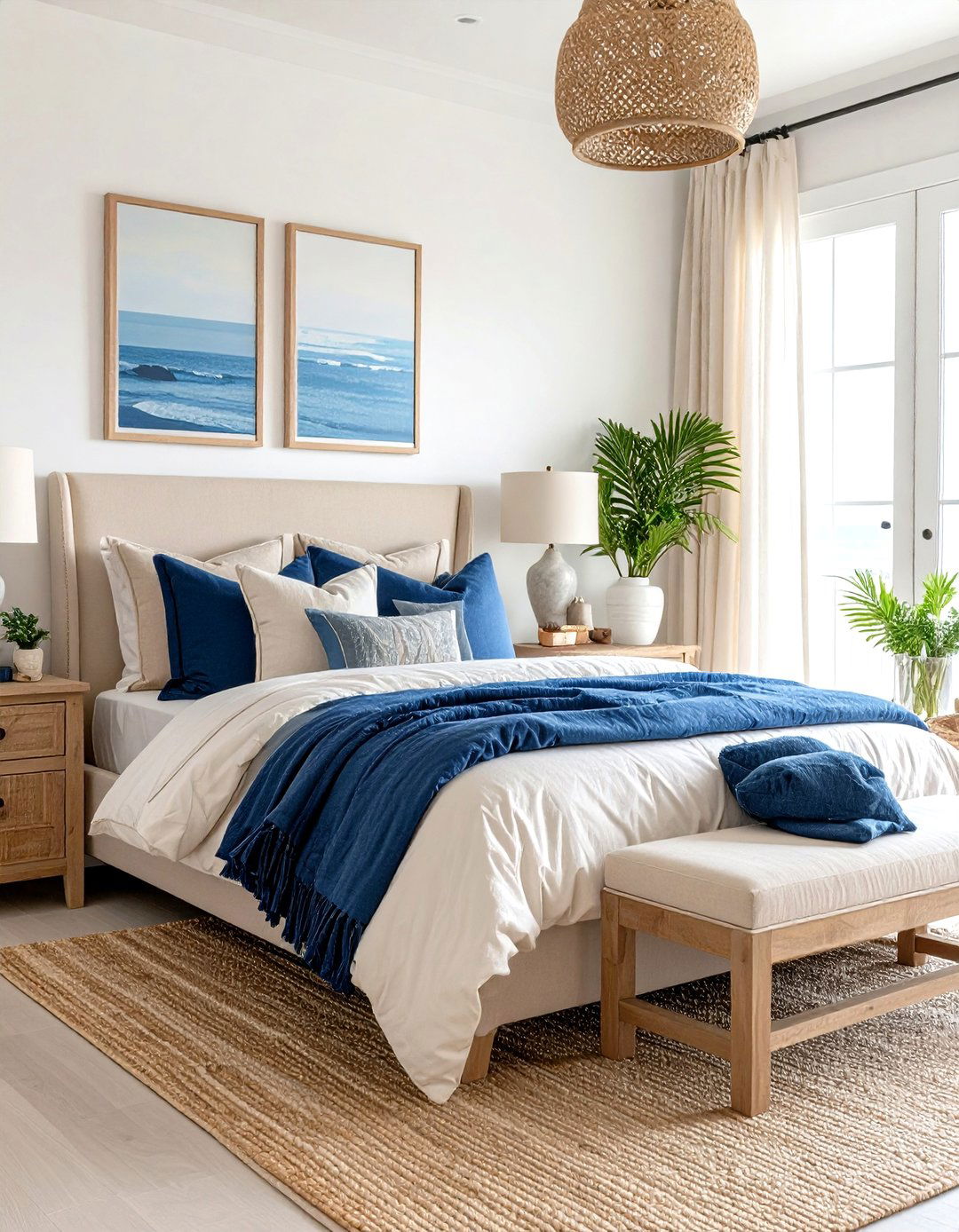 Beige Bedroom with Blue Accents - 24 Beige Bedroom Ideas