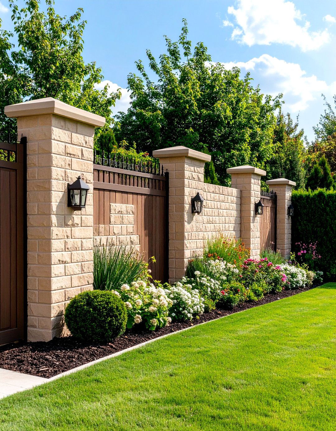 Beige Brick Garden Wall Integration - 24 Beige Brick Exterior Home Ideas