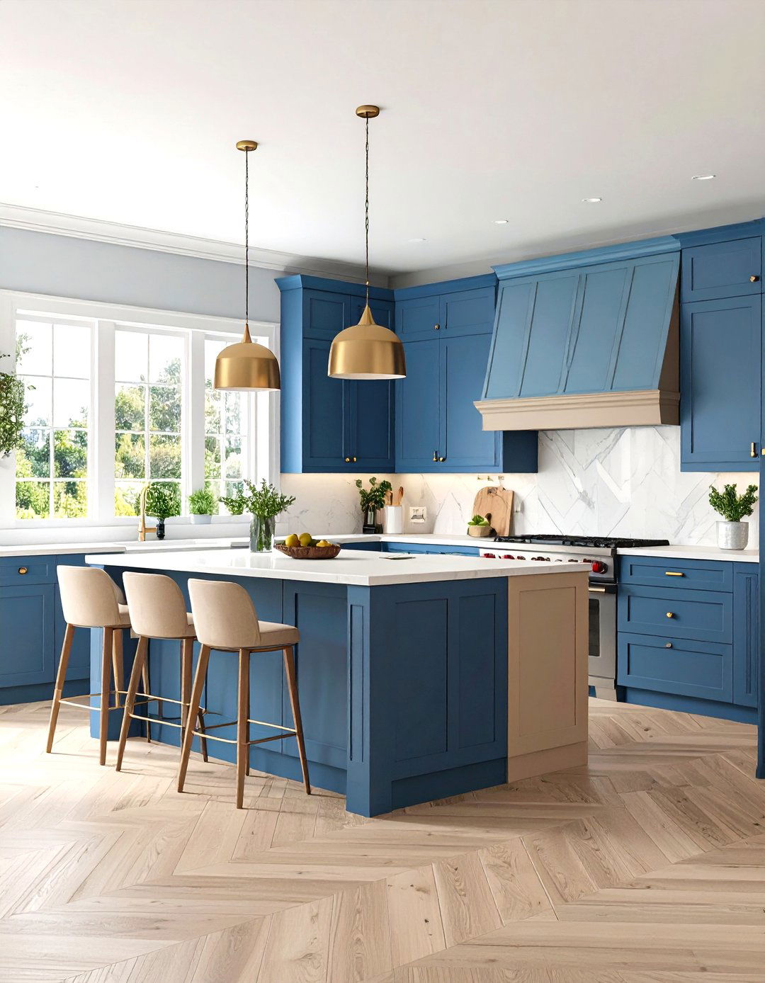 Beige Cabinets with Blue Combinations - 24 Kitchens With Beige Kitchen Cabinets