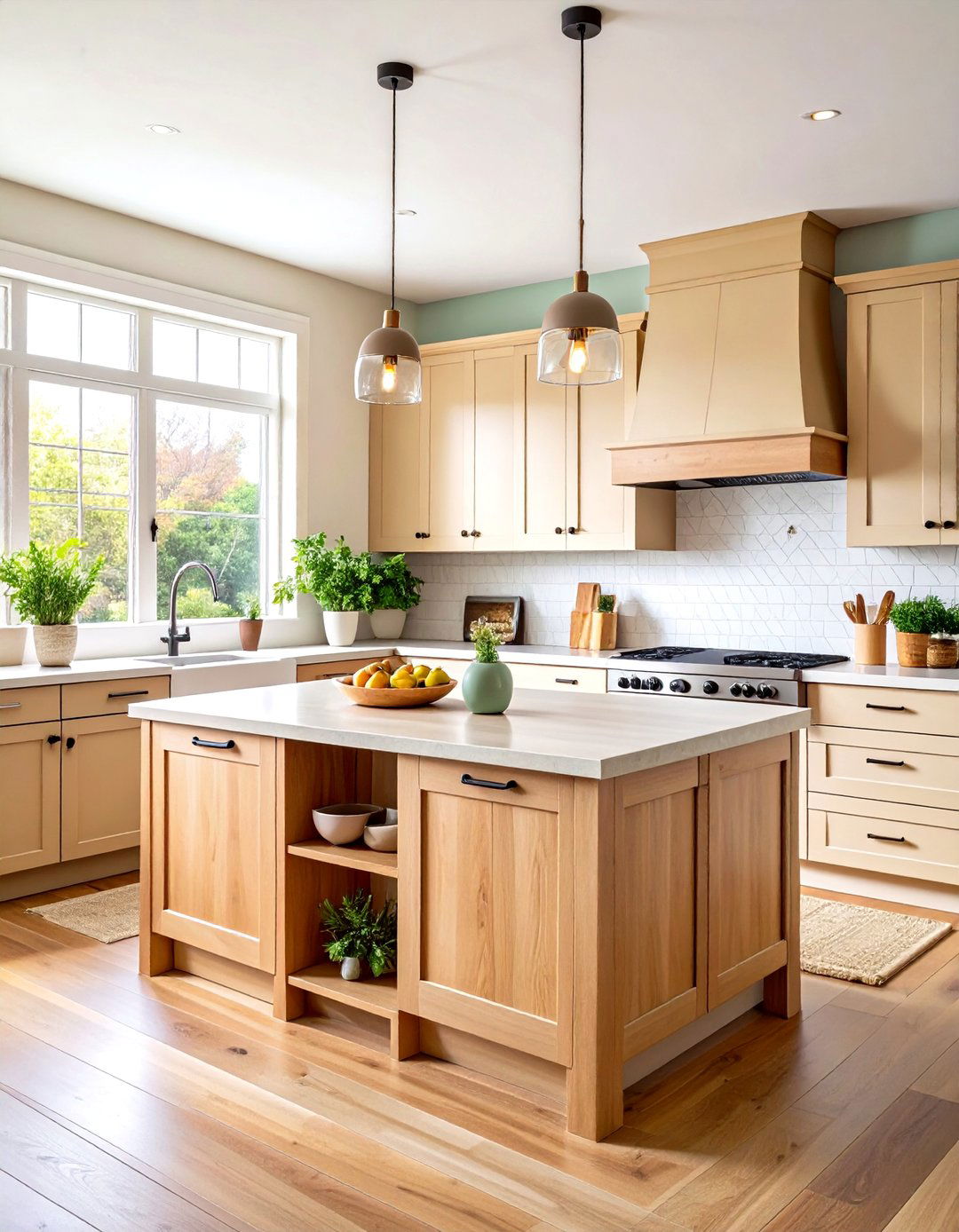 Beige Cabinets with Natural Wood Accents - 24 Kitchens With Beige Kitchen Cabinets