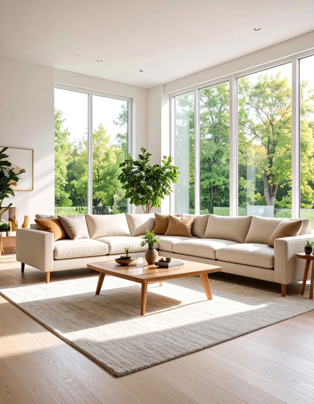 Beige Living Room with Floor to Ceiling Windows - 24 Beige Living Room Ideas