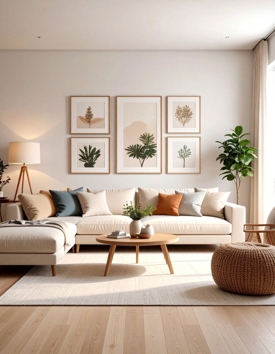 Beige Living Room with Gallery Wall - 24 Beige Living Room Ideas