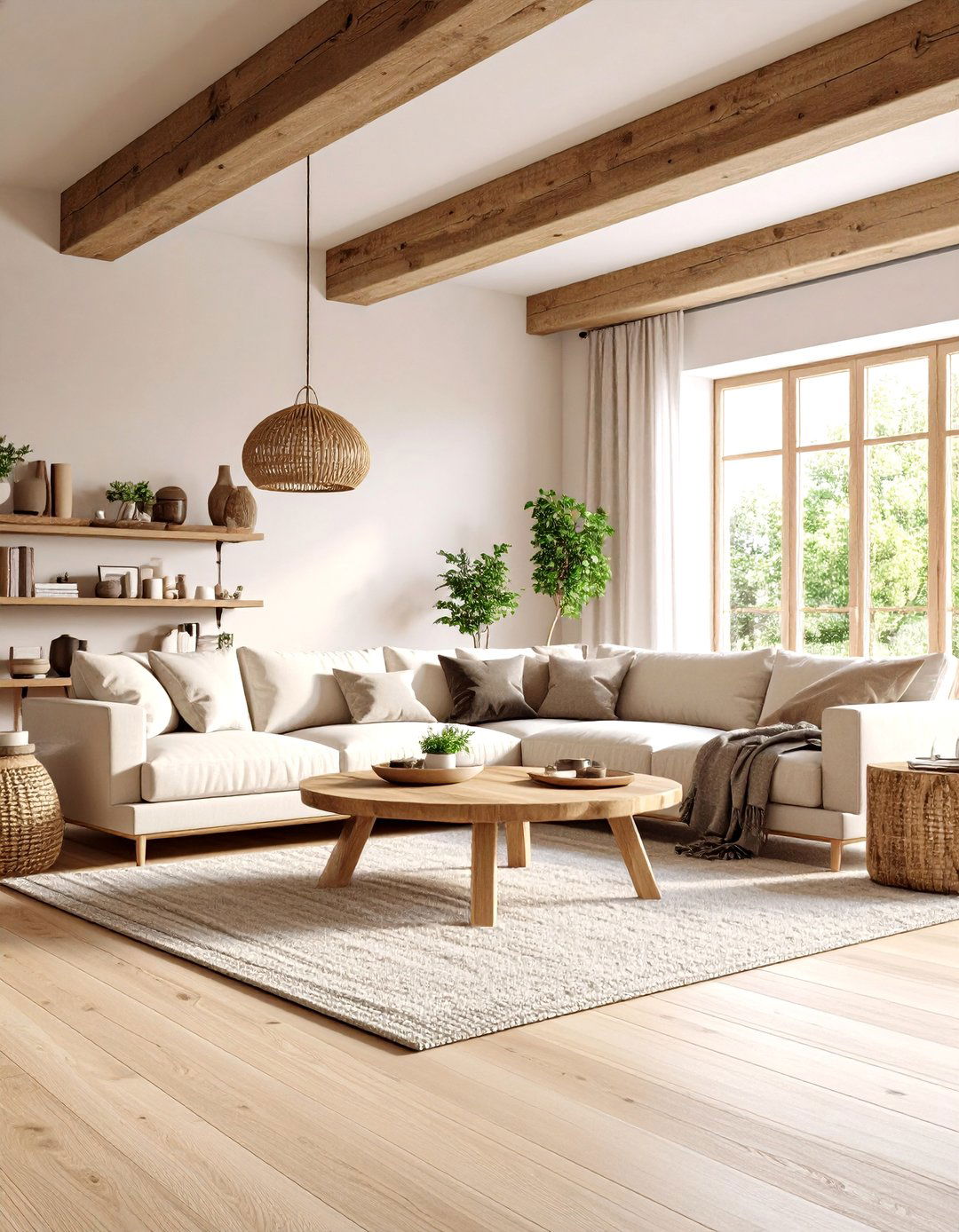 Beige Living Room with Natural Wood Accents - 24 Beige Living Room Ideas