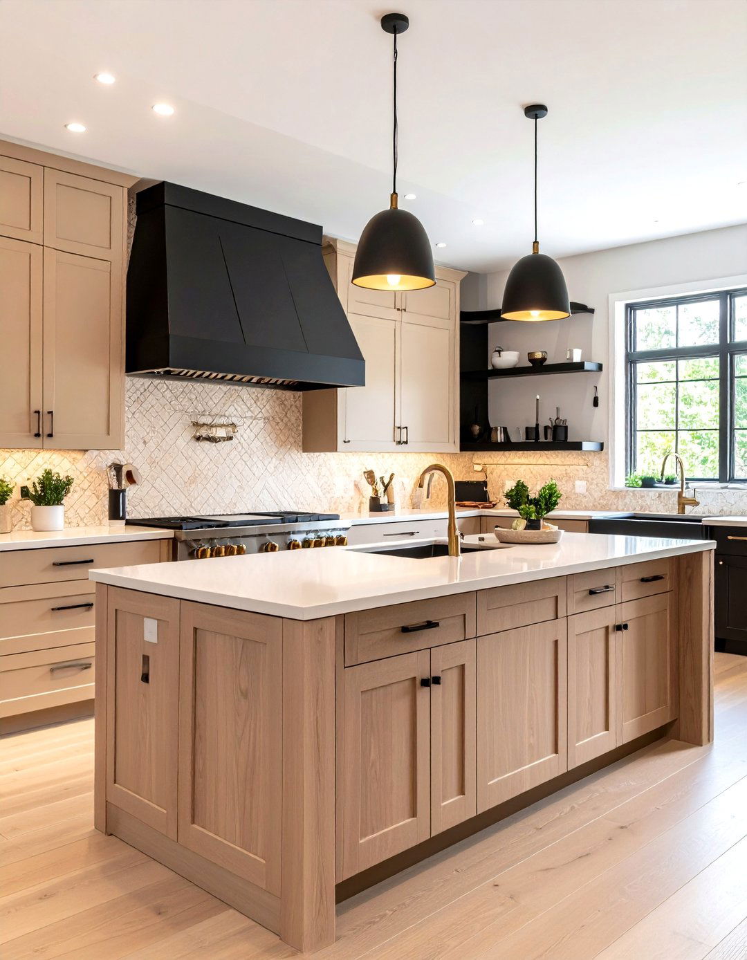Beige Zellige and Black Range Kitchen - 24 black and beige kitchen ideas