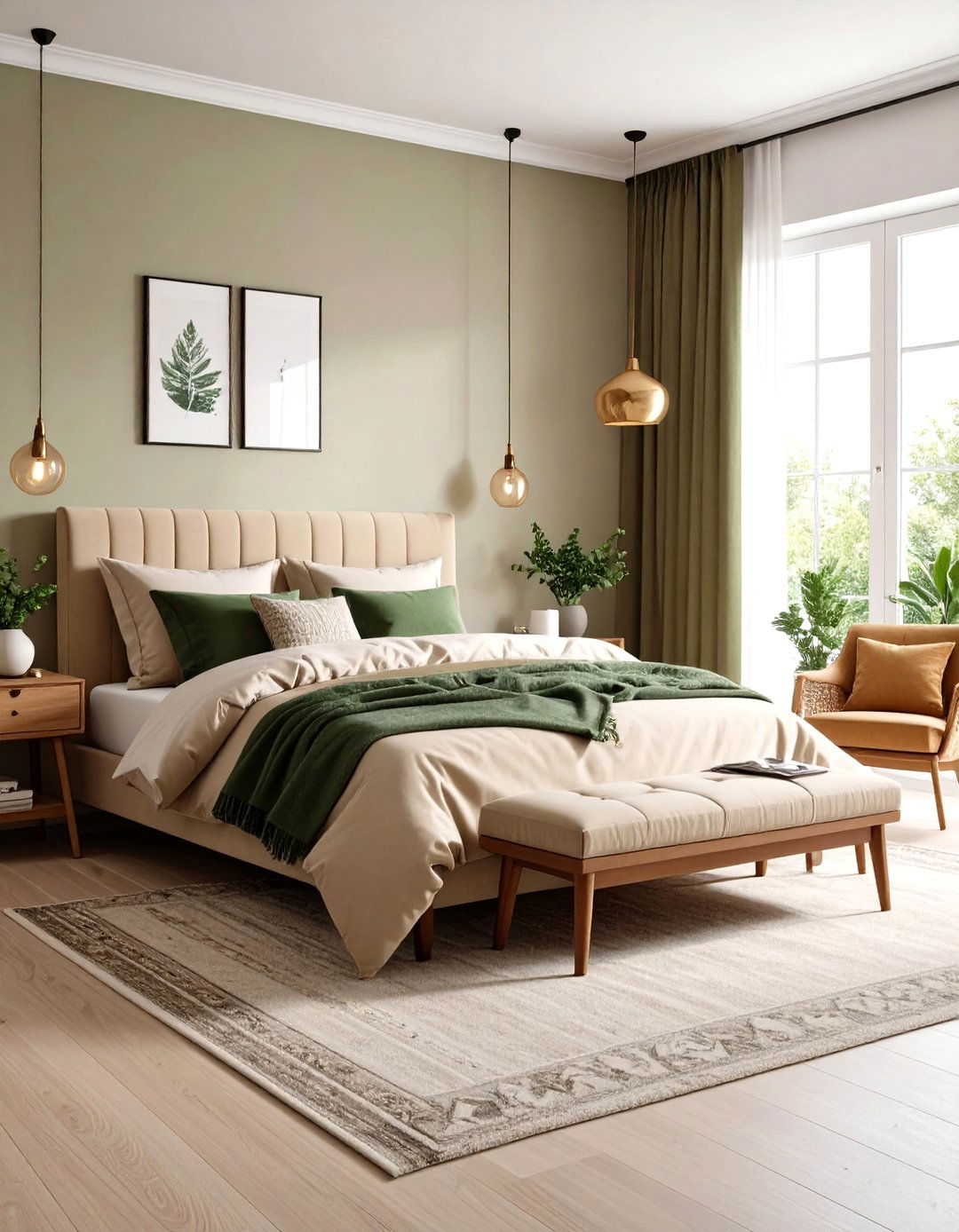 Beige and Green Layered Textiles - 24 Green and Beige Bedroom Ideas