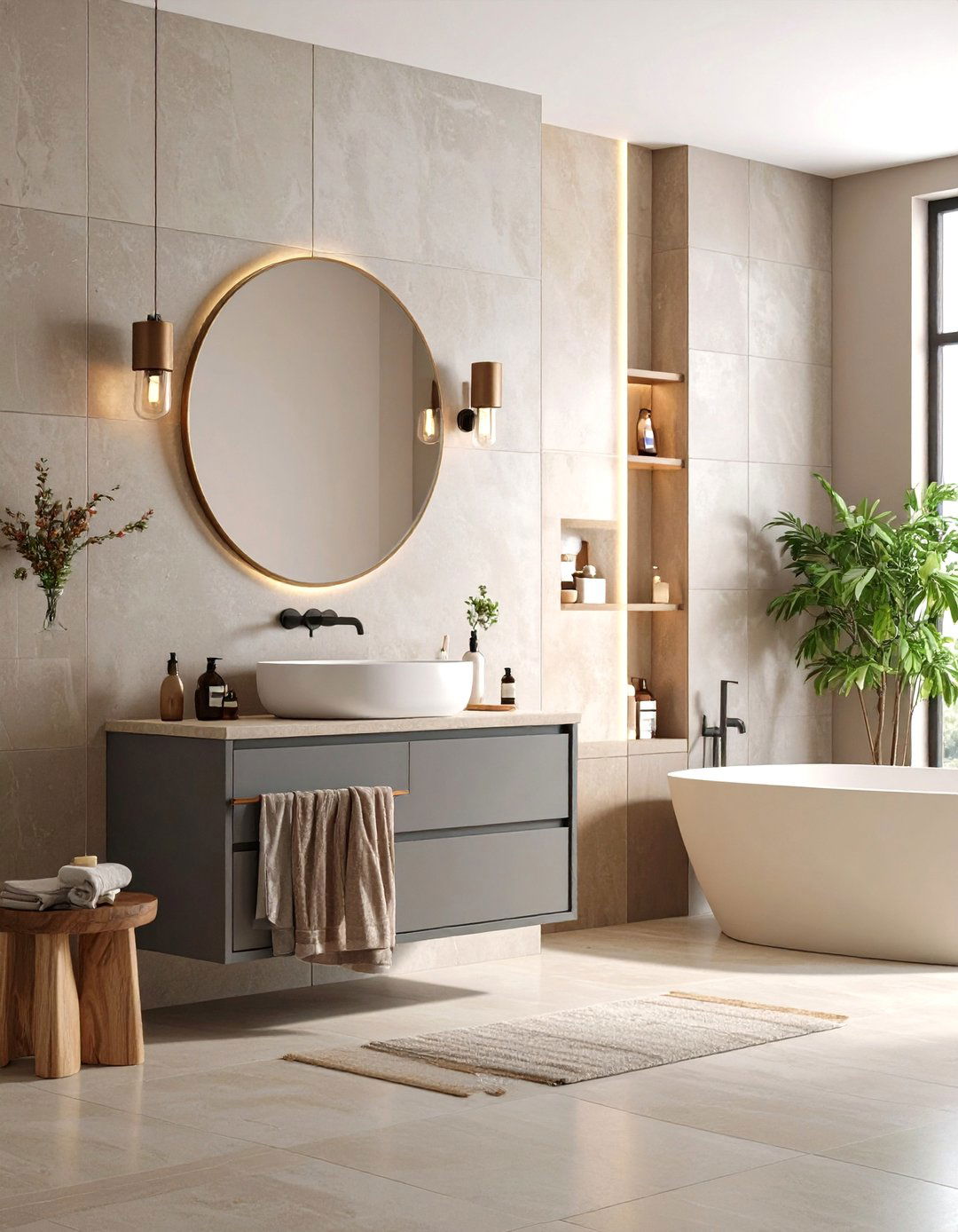 Beige and Grey Modern Sophistication - 24 Beige Bathroom Ideas