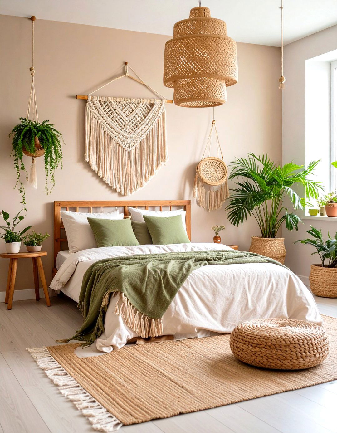 Beige and Olive Green Boho Bedroom - 24 Green and Beige Bedroom Ideas