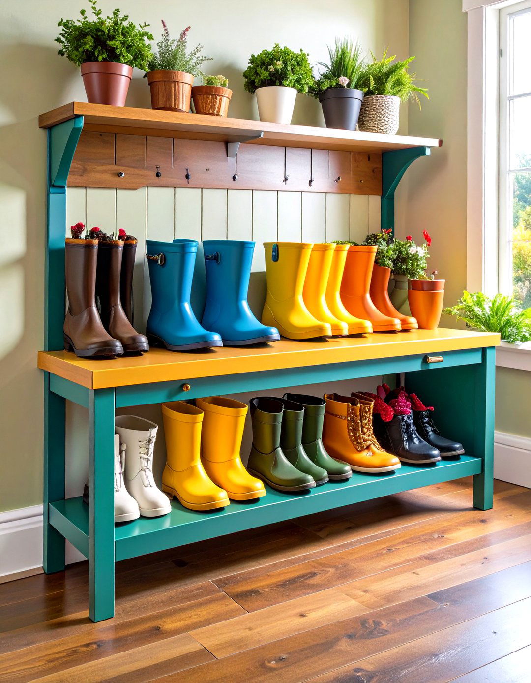 Bench with Boot Storage Trays - 24 Entryway Storage Ideas