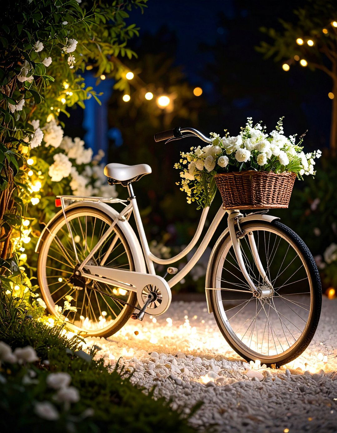 Bicycle Moon Garden Night Display - 24 Old Bicycle Garden Ideas
