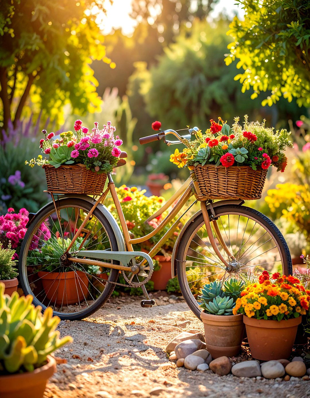 Bicycle Succulent Garden Display - 24 Old Bicycle Garden Ideas